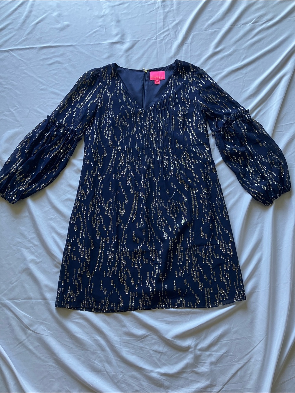 Lilly Pulitzer Navy Dress with Gold Metallic Accents